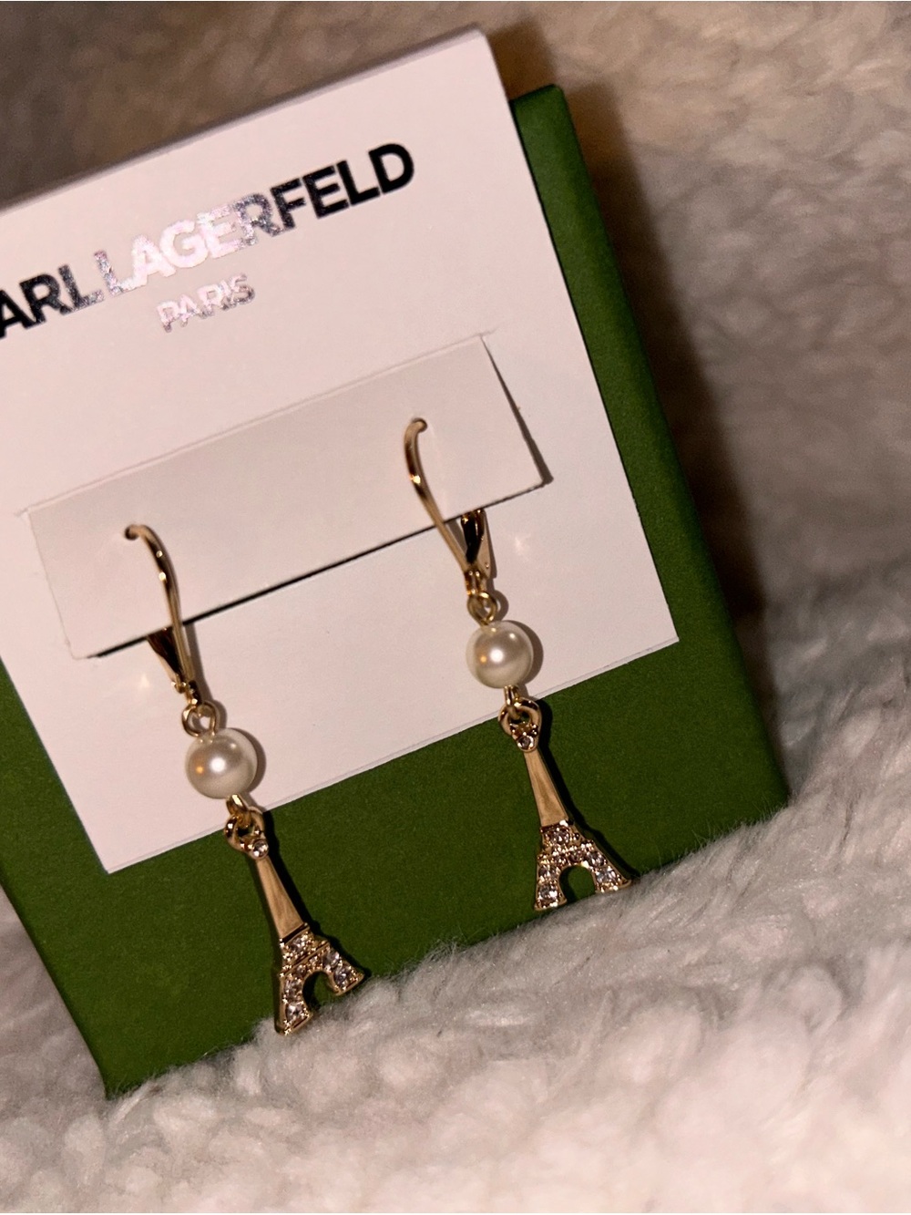 Karl Lagerfeld Gold-tone Eiffel Tower Pearl Drop Earrings